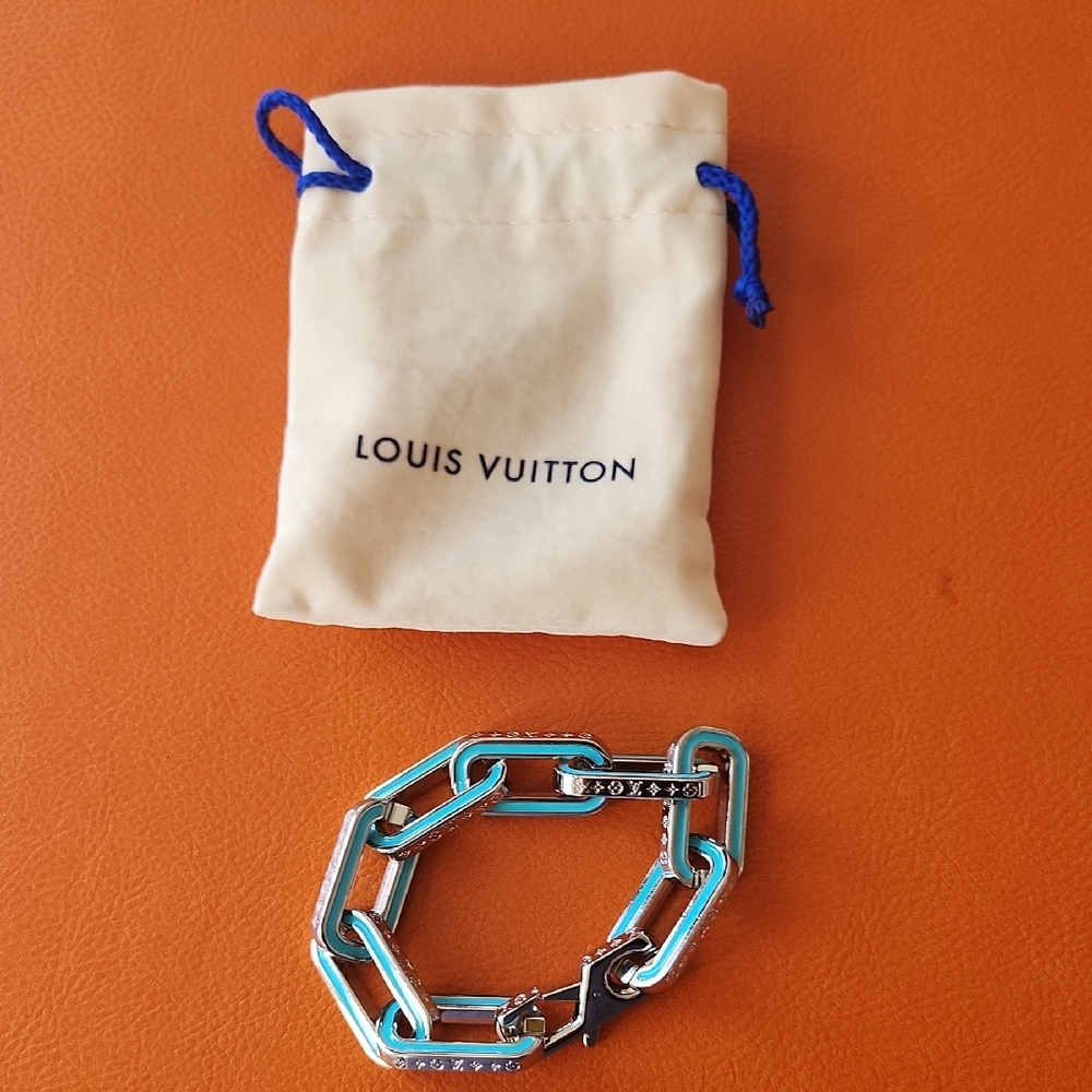 Louis Vuitton Limited Edition Monogram Silver and Teal Chain Bracelet - Picture 2 of 7